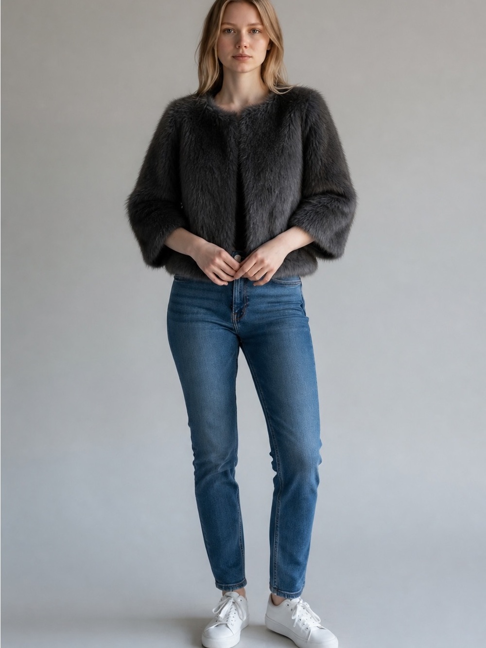 Banana Republic Women's Faux Fur Cape- Charcoal Gray